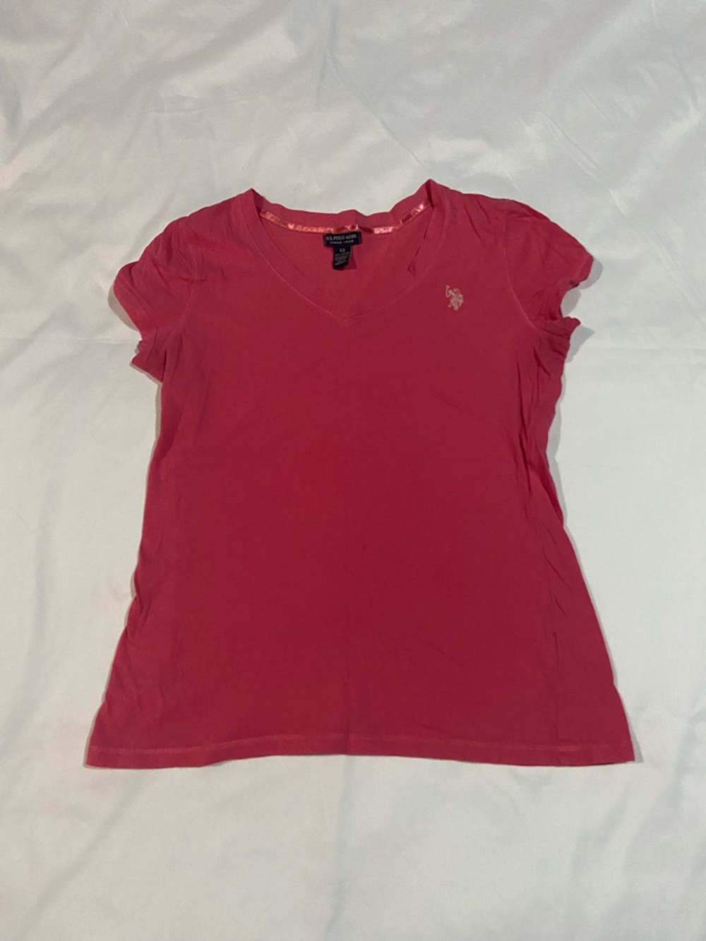 *SOLD ON DEPOP* U.S. Polo Assn. Women's V-Neck Tee in Deep Pink